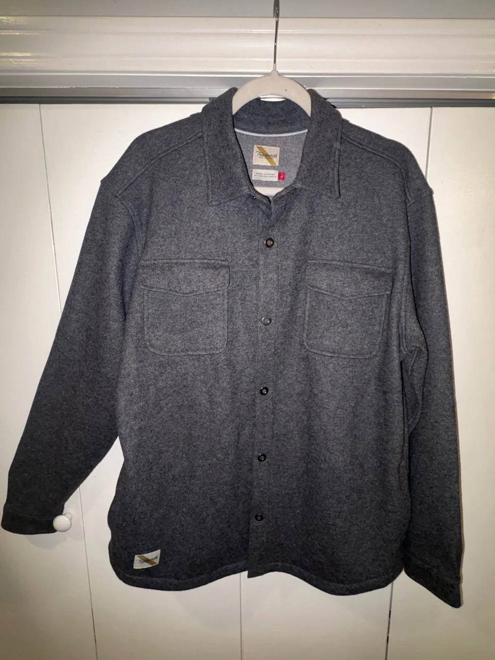 Tracksmith New England Overshirt Men's Large In Wool Charcoal Grey Hike Fall